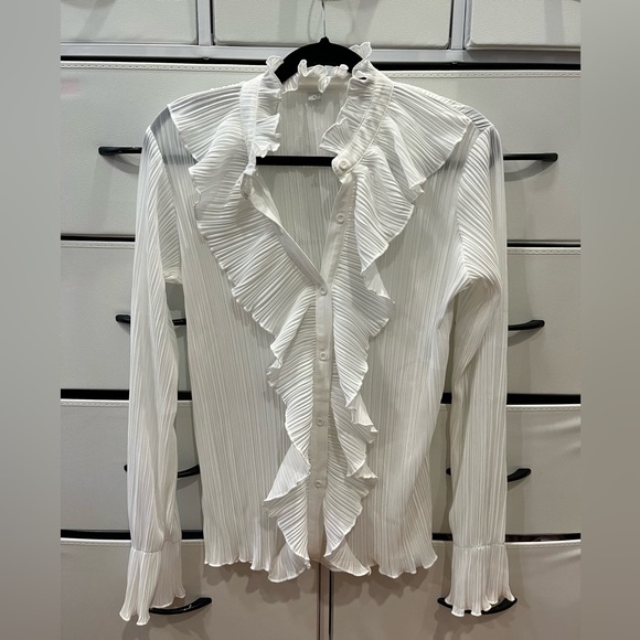 White Pleated Button Up - Picture 1 of 3